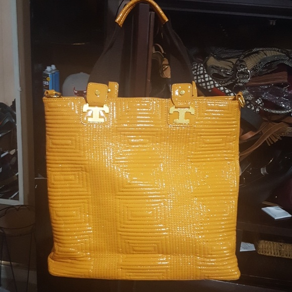 Handbags - Very unique mustard patent leather tote